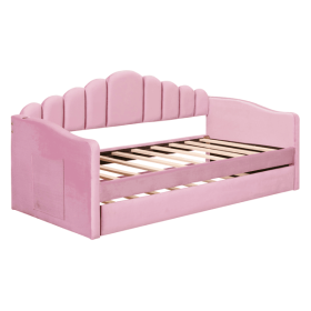 Twin size Upholstered Daybed with Trundle ,Velvet Sofabed with USB Charging Ports,No Box-spring Needed,Pink(Old SKU HL000067AAH)