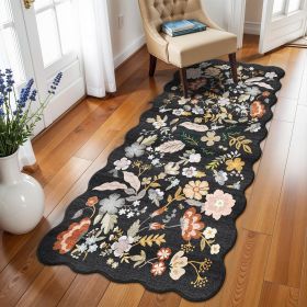 3x6ft Washable Kitchen Runner Rug: Non Slip Floral Scalloped Runner Rugs for Hallway Stain Resistant Floor Mat for Entryway Boho Carpet Runner fo