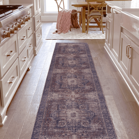 MAVAL Burgundy Washable Rug 2'6'' x 10' Runner Rug (Burgundy, 2'6'' x 10')
