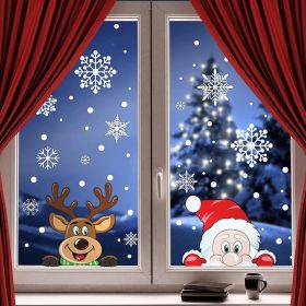 300 PCS 8 Sheet Christmas Snowflake Window Cling Stickers for Glass, Xmas Decals Decorations Holiday Snowflake Santa Claus Reindeer Decals for Pa