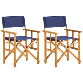 Chair Set of 2 Natural wood color and Blue