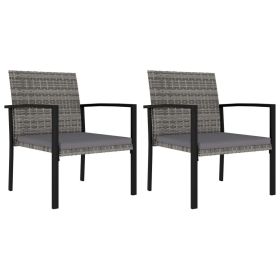 Dining Chair Set of 2 Gray Poly rattan, powder-coated steel, fabric