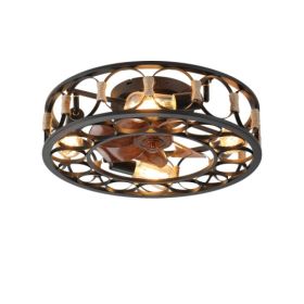 Cage Ceiling Fan With Light Remote Control, Low-profile Built-in Farmhouse Modern Ceiling Fan, 6 Speed Reversible Blades, Including 5 LED Bulbs U (Option: Black)