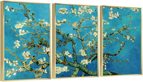 Framed Canvas Wall ArtOil Paintings Impressionism Aesthetic Prints Canvas Paintings for Living Room Bedroom Office Home; 3 Panels (GOLD: 24*36)